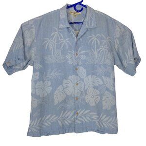 TOMMY BAHAMA Men Short Sleeve Button Front Hawaiian Silk Shirt Sz L Blue 59-15